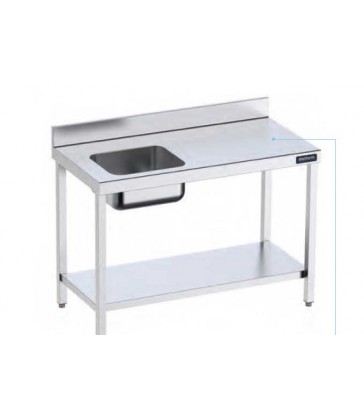 Mesa mural Distform gama 600 con cubeta y estante en acero inoxidable