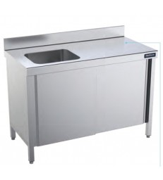 Mesa mural Distform gama 600 con cubeta y puertas en acero inoxidable