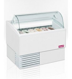 Vitrina expositora de helados ISA Isetta 6LX con cristal curvado y almacenamiento inferior