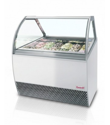 Vitrina expositora de helados ISA Millennium LX12 con cristal curvado y refrigeración ventilada