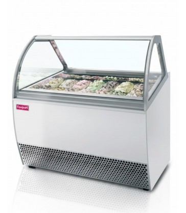 Vitrina expositora de helados ISA Millennium LX16 con 16 sabores y diseño curvado premium