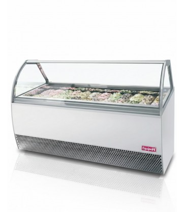Vitrina expositora de helados ISA Millennium LX24 con 24 sabores y cristal frontal calefactado