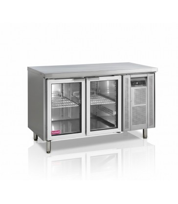 Mesa fría refrigerada TEFCOLD CK7210G GN1/1 con puertas de cristal y acero inoxidable SS304