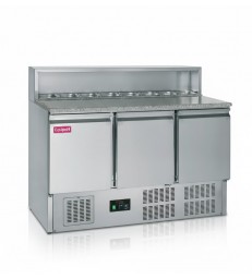 Mesa fría de pizza TEFCOLD GP93 con encimera de granito y 3 puertas GN1/1