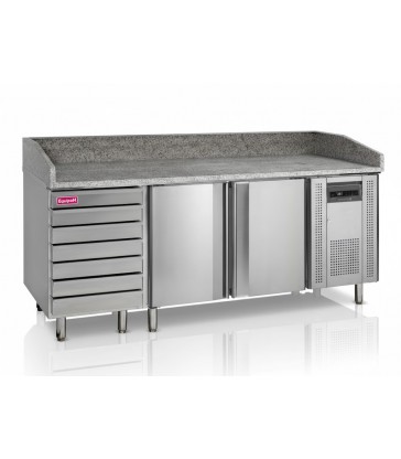 Mesa fría para pizza TEFCOLD PT1310 con guías 400x600 y cajones para masa a temperatura ambiente
